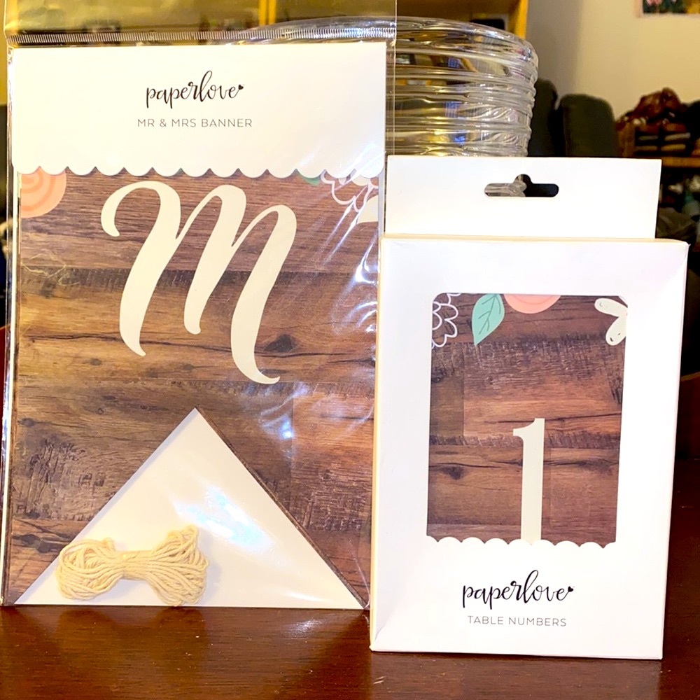 NWT Wedding Decor Unopened Paper Love Set: Mr & Mrs Banner & Table Numbers
